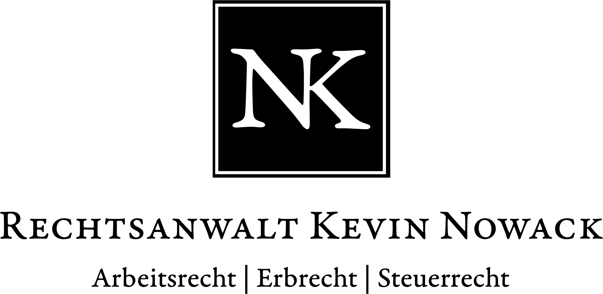 Logo Rechtsanwalt Kevin Nowack, Initialen in schwarzem Quadrat